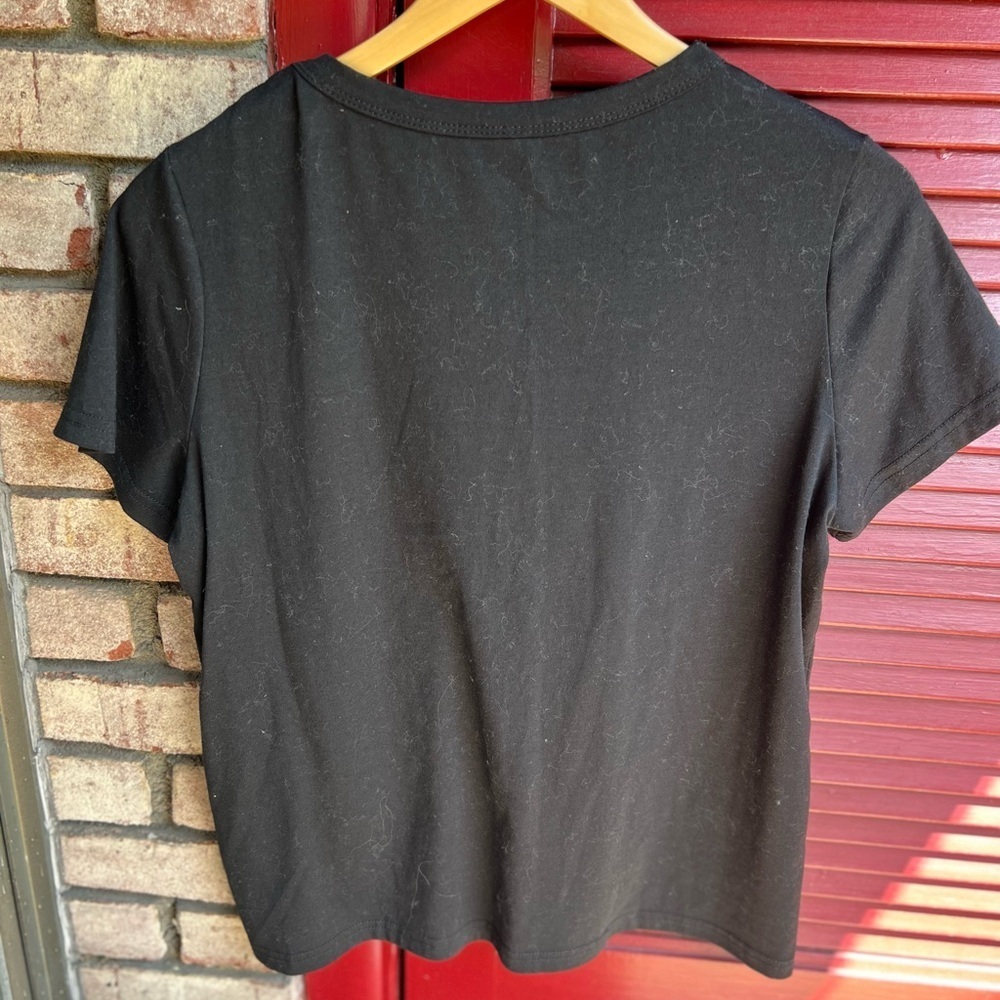 SHEIN Large Black Cut Out Front V Neck Short Sleeve Plain T Shirt - Picture 5 of 6